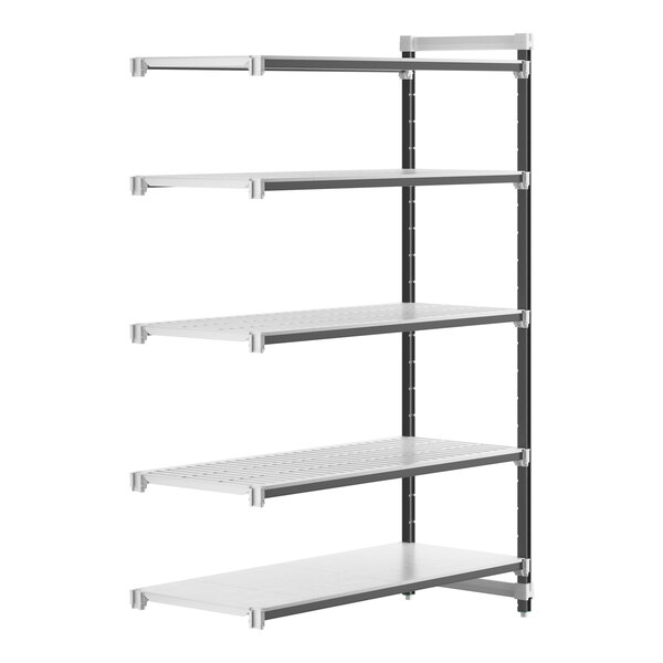 A white Cambro Elements XTRA 5-shelf add-on unit with black trim.