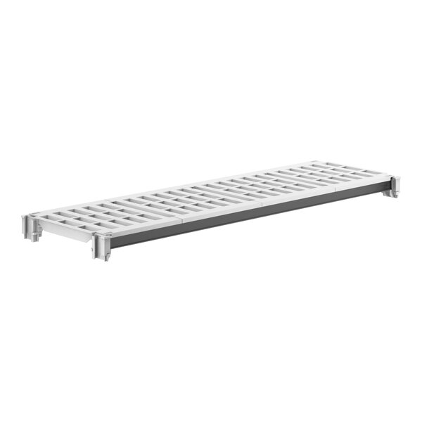 A white rectangular metal shelf with vented holes.