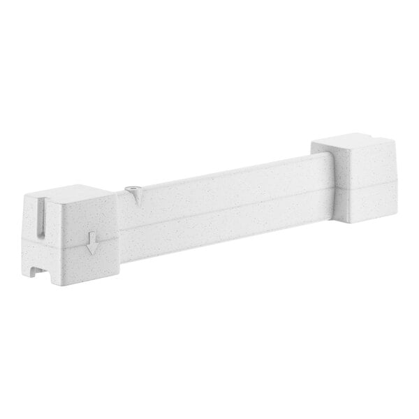 A white rectangular Cambro Camshelving® shelf top connector with holes.