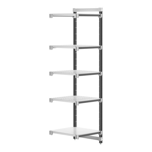 A white and black Cambro Camshelving® Elements XTRA 5-shelf Add-On Unit.