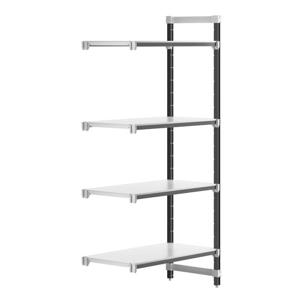 A white Cambro Camshelving Elements XTRA 4-shelf add-on unit.