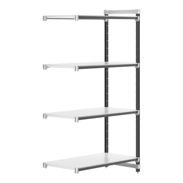 A white Cambro Elements XTRA 4-shelf add-on unit with black trim.