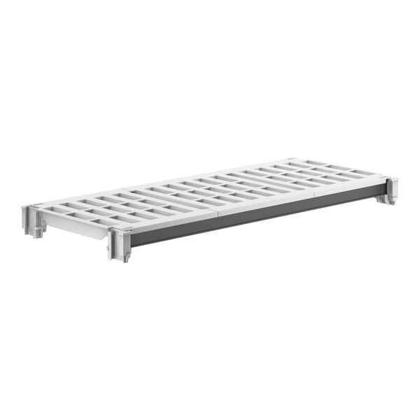 A white metal rectangular shelf with vented holes.