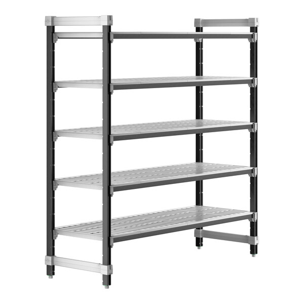 A grey metal Camshelving® Elements unit with 5 vented shelves.