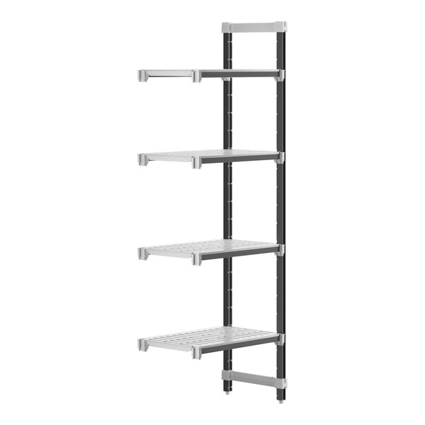 A metal Cambro Camshelving Elements XTRA add-on shelf with four shelves.