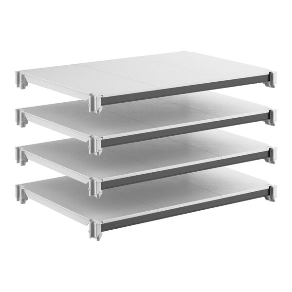 A set of four solid rectangular shelving units designed for storage, shown in a stacked arrangement.