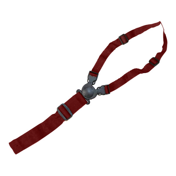 A red strap with metal clasps.