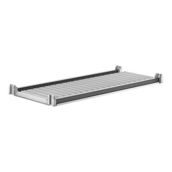 A grey metal Cambro Camshelving® shelf.
