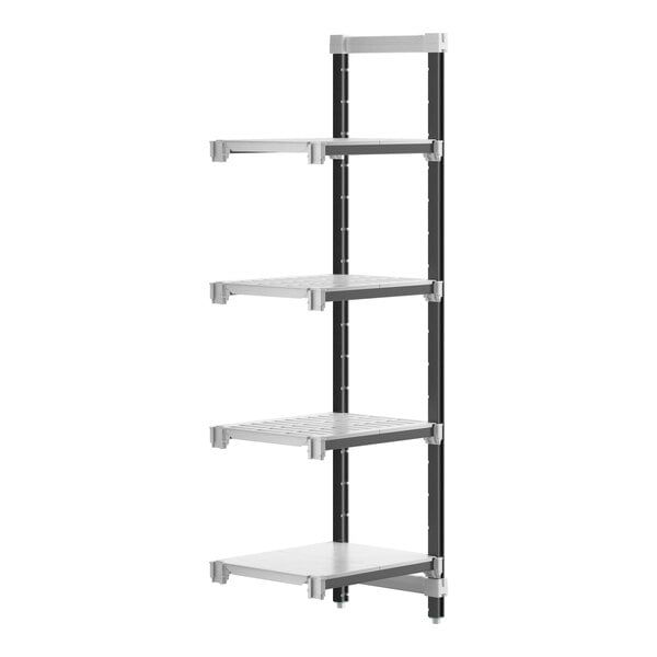 A white and black Cambro Camshelving Elements XTRA 4-shelf Add-On Unit.