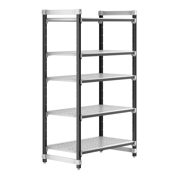 A Cambro Camshelving Elements XTRA 5-Shelf Vented Starter Unit with four shelves.