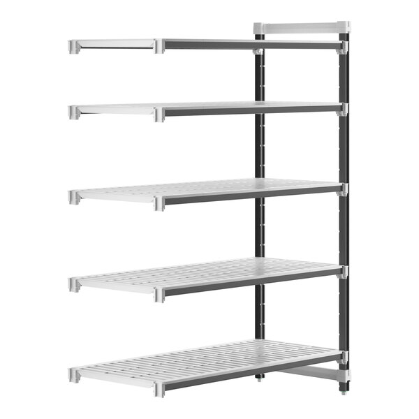 A white rectangular Cambro Camshelving® Elements Add-On Unit with vented shelves.