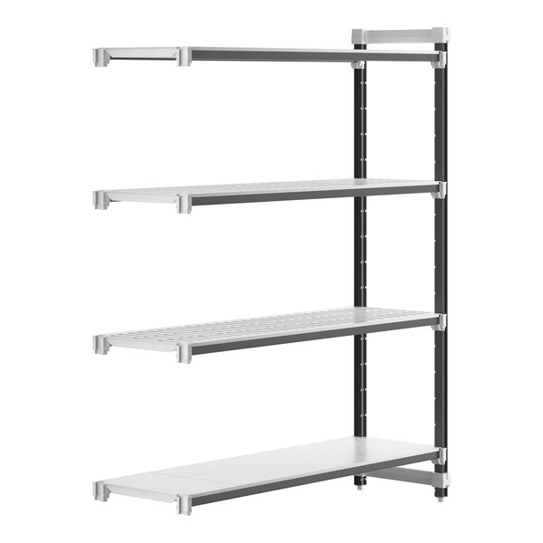 A white Cambro Camshelving® Elements XTRA add-on unit with black legs.