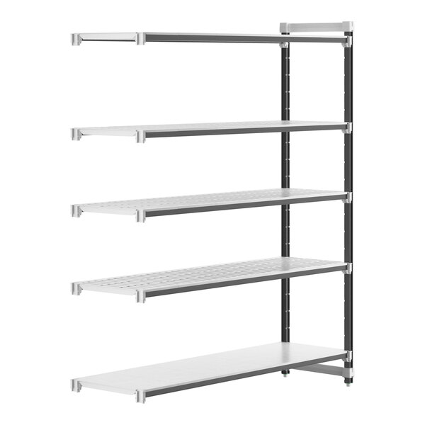 A white Cambro Camshelving® Elements XTRA add-on unit with metal shelves.