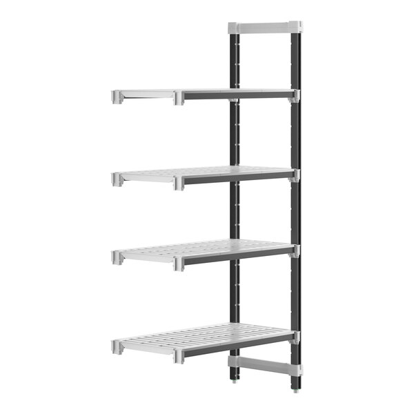 A metal Camshelving Elements XTRA add-on shelf with four shelves.