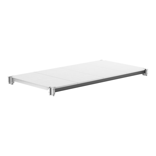 A white rectangular Camshelving® shelf with metal legs.
