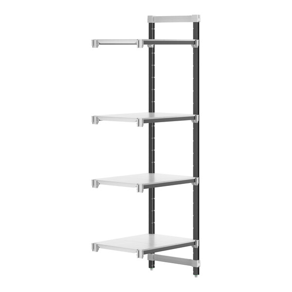 A Cambro Camshelving® Elements XTRA add-on unit shelf with four shelves.
