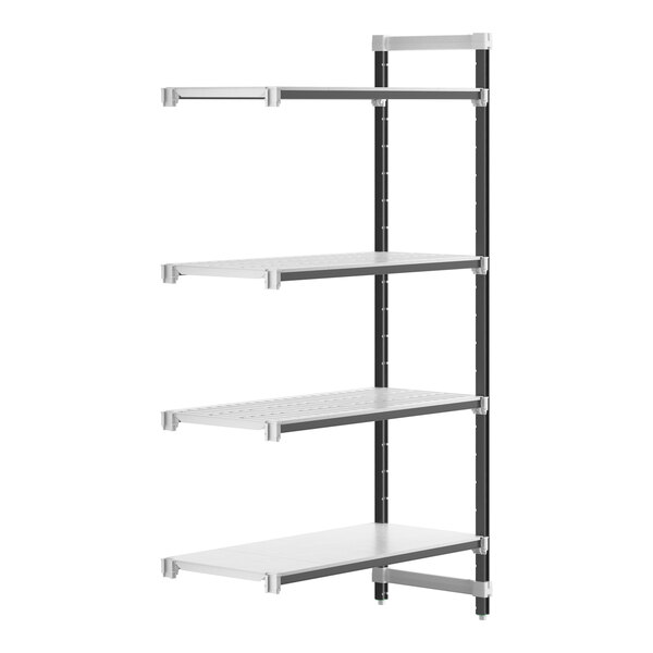 A white Cambro Camshelving Elements XTRA 4-shelf add-on unit.