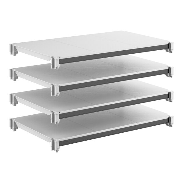 A set of four solid rectangular shelving units designed for storage, shown in a stacked arrangement.