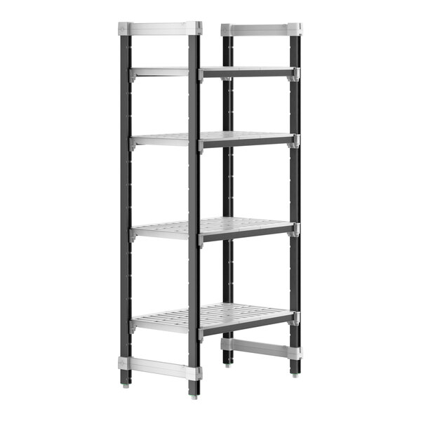 A black Cambro Camshelving® Elements XTRA 4-shelf unit.