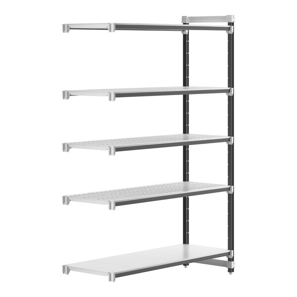 A white rectangular Cambro Camshelving® Elements XTRA Add-On Unit with metal shelves.