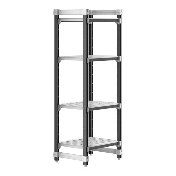 A black Cambro Camshelving® Elements XTRA 4-shelf unit.