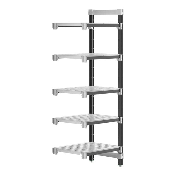 A white and black Cambro Camshelving® Elements XTRA 5-shelf Add-On Unit.