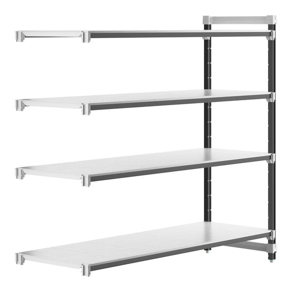 A metal Cambro Camshelving® Elements XTRA add-on unit with four shelves.