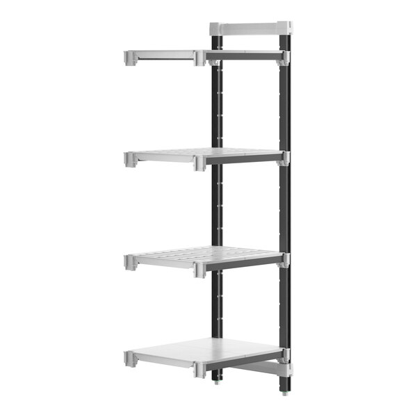 A white and black Cambro Camshelving Elements XTRA 4-shelf combo add-on unit.