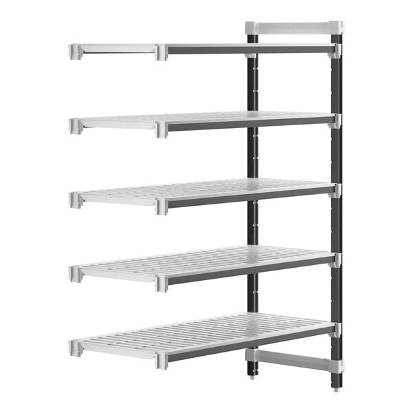 A white metal Cambro Camshelving® Elements XTRA 5-shelf add-on unit.