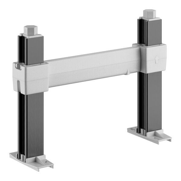 A white rectangular Cambro Camshelving® dunnage stand with a pair of white metal brackets.