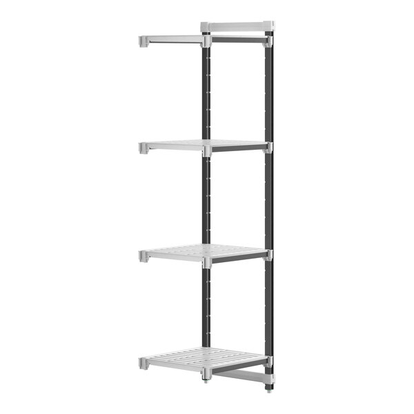 A Cambro Camshelving® Elements XTRA Add-On shelf with four shelves.