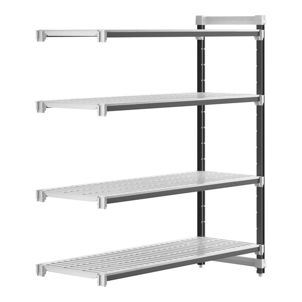 A white metal Camshelving® Elements XTRA add-on unit with four vented shelves.