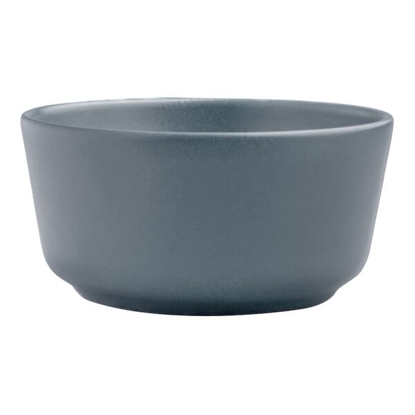 A close-up of a grey Santa Anita Reflections stoneware bowl.