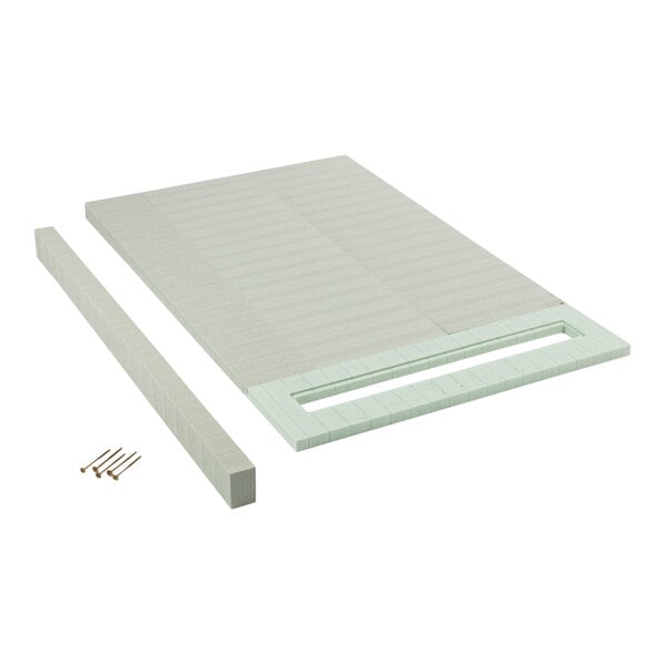 A white rectangular pre-sloped shower pan with a hole for a side outlet.