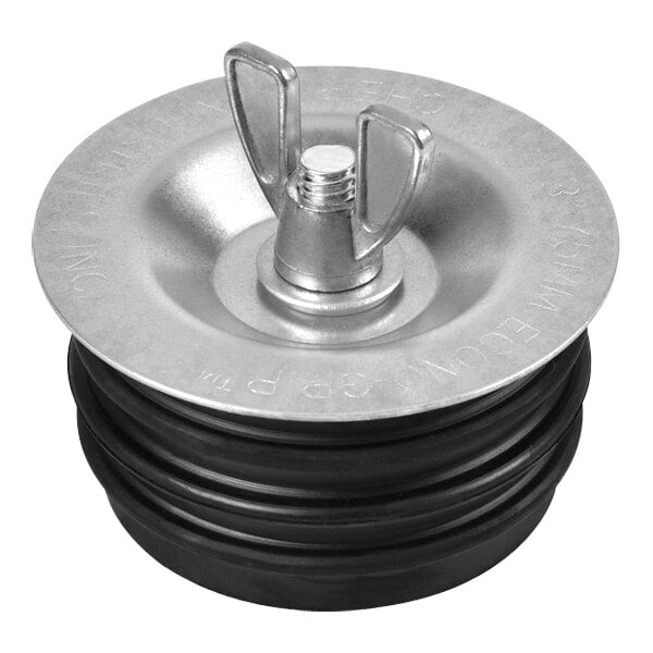 A Cherne Econ-O-Grip mechanical pipe plug with a black plastic base and metal nut.