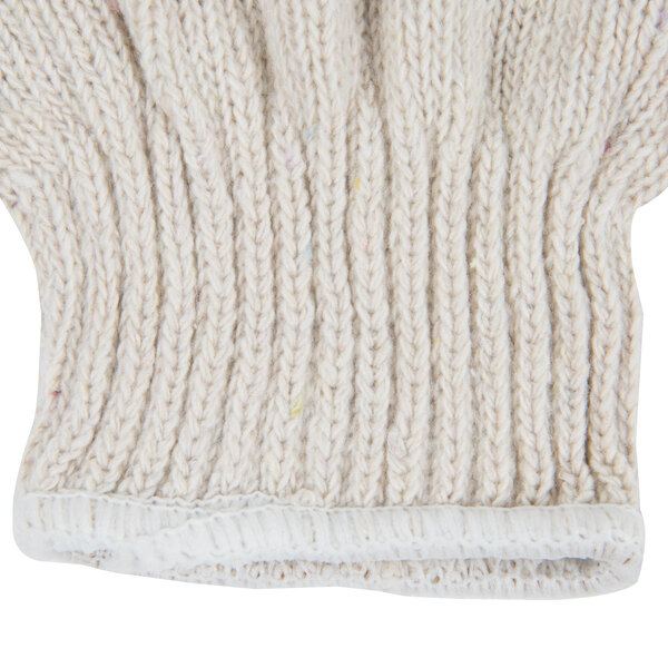 A pair of white knit fingerless gloves.