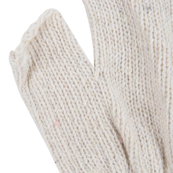 A white knitted fingerless glove.