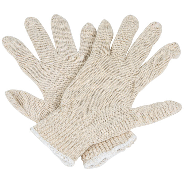 A pair of beige Cordova polyester/cotton work gloves.