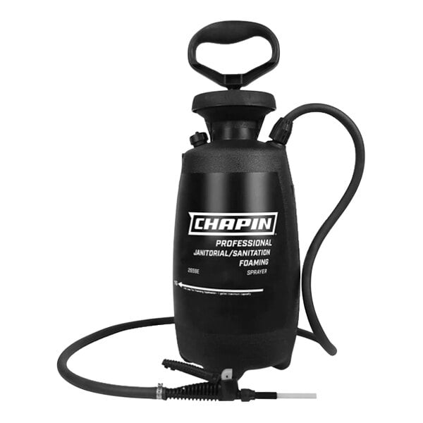 A Chapin 2 gallon black poly sprayer with a hose.