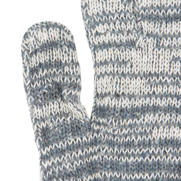 A close up of a Cordova small multi-color work glove with a white and gray pattern.