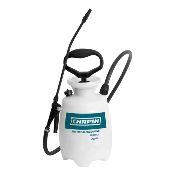 A white Chapin 1 gallon tank sprayer with a black hose and handle.