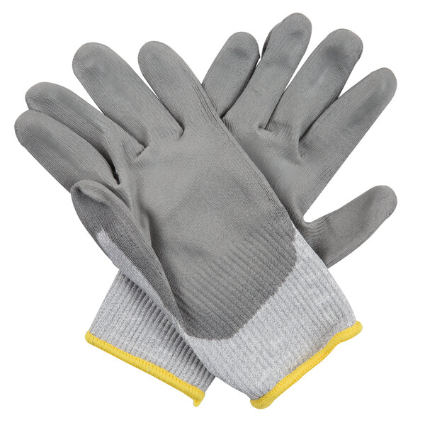 A pair of grey Cordova Cut-Resistant Gloves with gray palm coating.