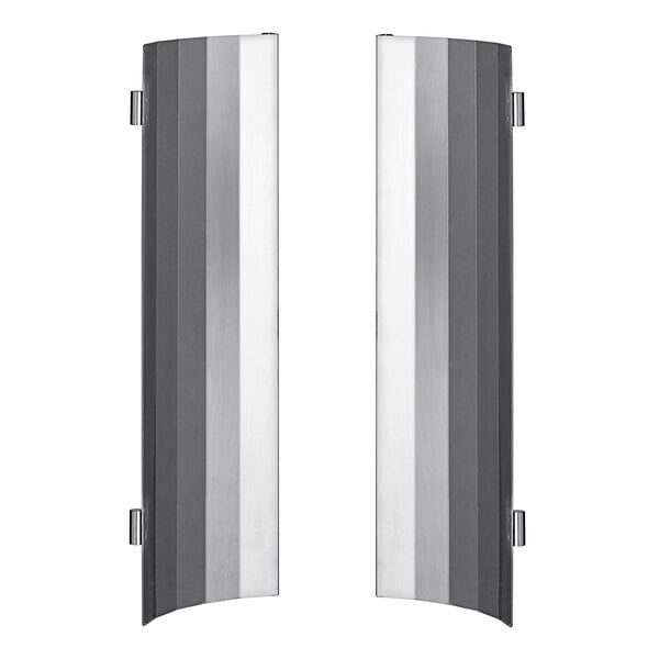 Two metal heat shield panels for an Avantco broiler with a silver finish.
