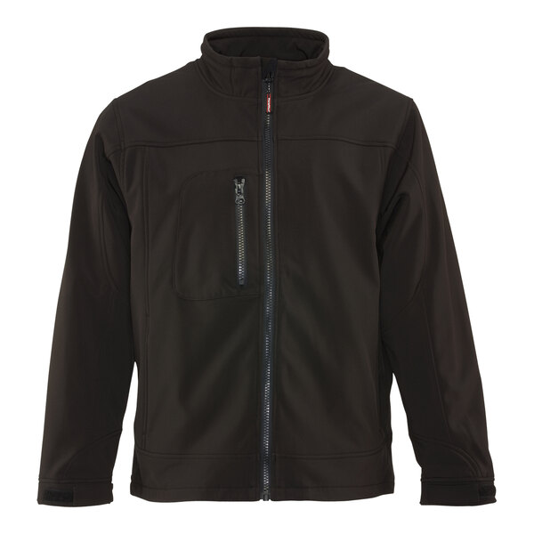 A black RefrigiWear softshell jacket with a zipper.