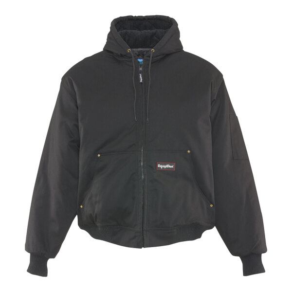 A black RefrigiWear ComfortGuard service jacket with a hood and zipper.