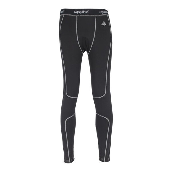 A pair of black RefrigiWear heavy weight thermal pants with white lines.