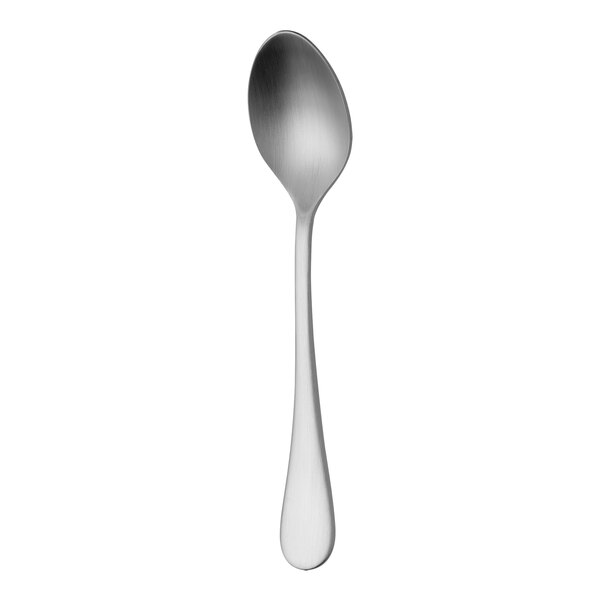 A RAK Youngstown Kampton stainless steel demitasse spoon with a silver handle on a white background.