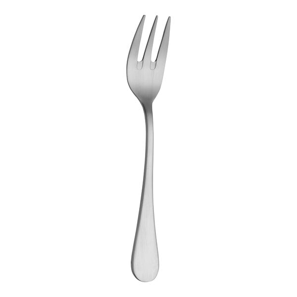 A close-up of a RAK Youngstown Kampton stainless steel fish fork with a silver handle.