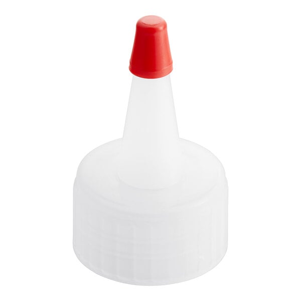 A white plastic bottle with a red Choice bottle cap.