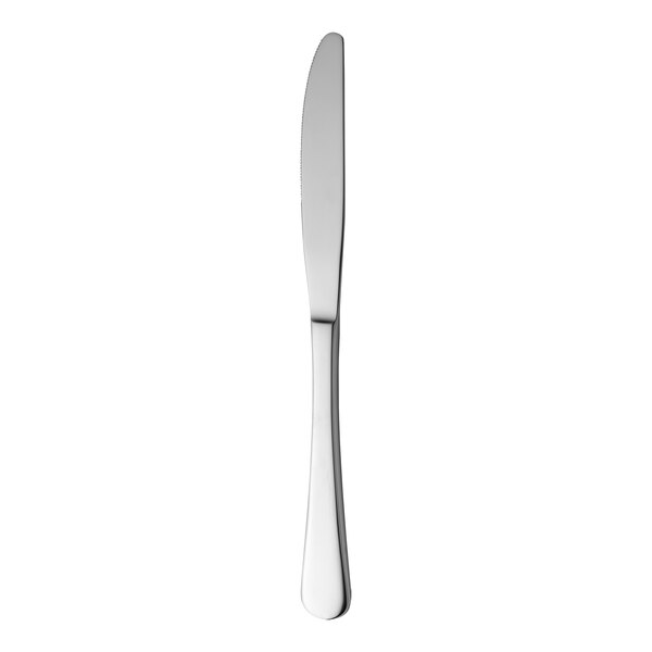 A RAK stainless steel dinner knife with a silver handle on a white background.